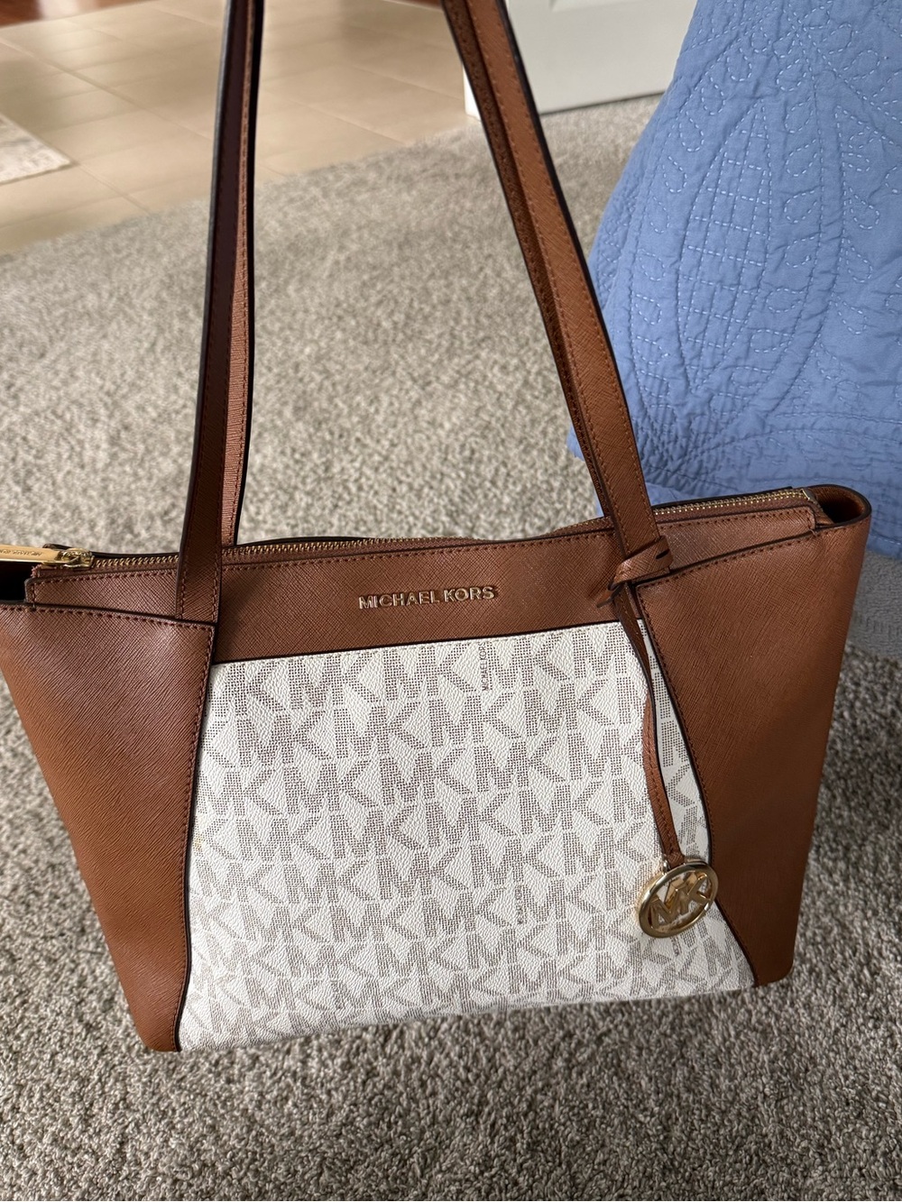 Michael Kors Brown & Vanilla MK Logo Tote